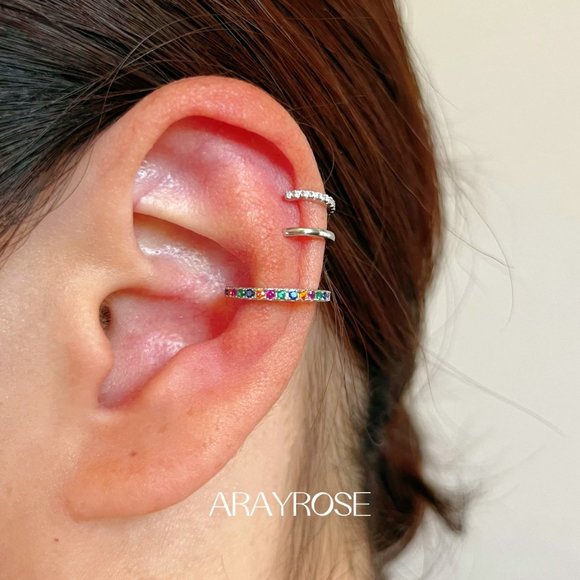 New Rainbow Conch Cuff, Ear Cuff No Piercing, Gold Ear Wrap, 18k Gold 925 Silver - Picture 3 of 10